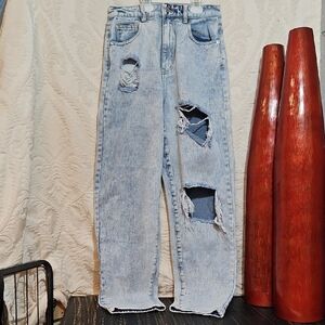 PrettyLittleThing Light Blue Distressed Jeans